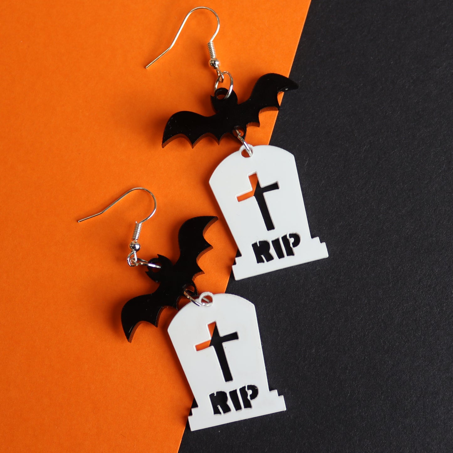 Halloween Bat And Tombstone Earrings