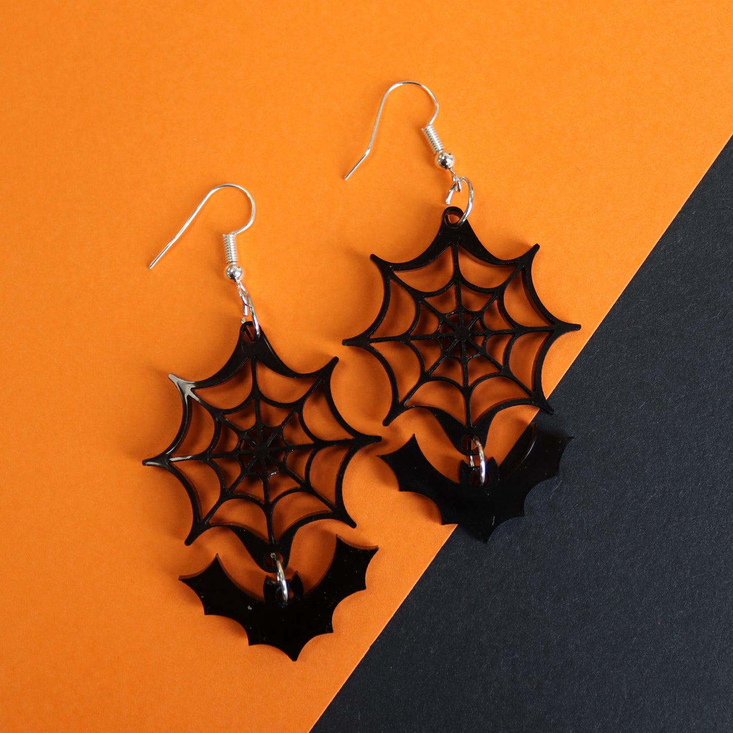 Halloween Web And Bat Earrings