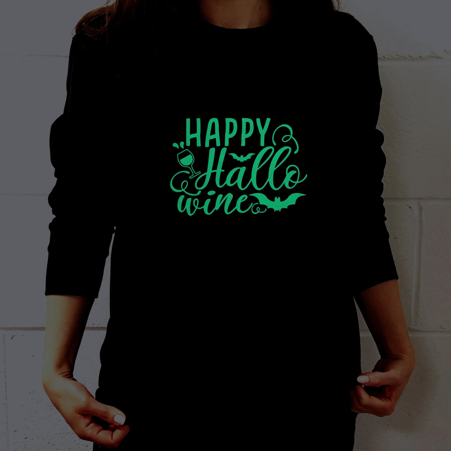 Happy Hallo..Wine Halloween Glow In The Dark Sweatshirt