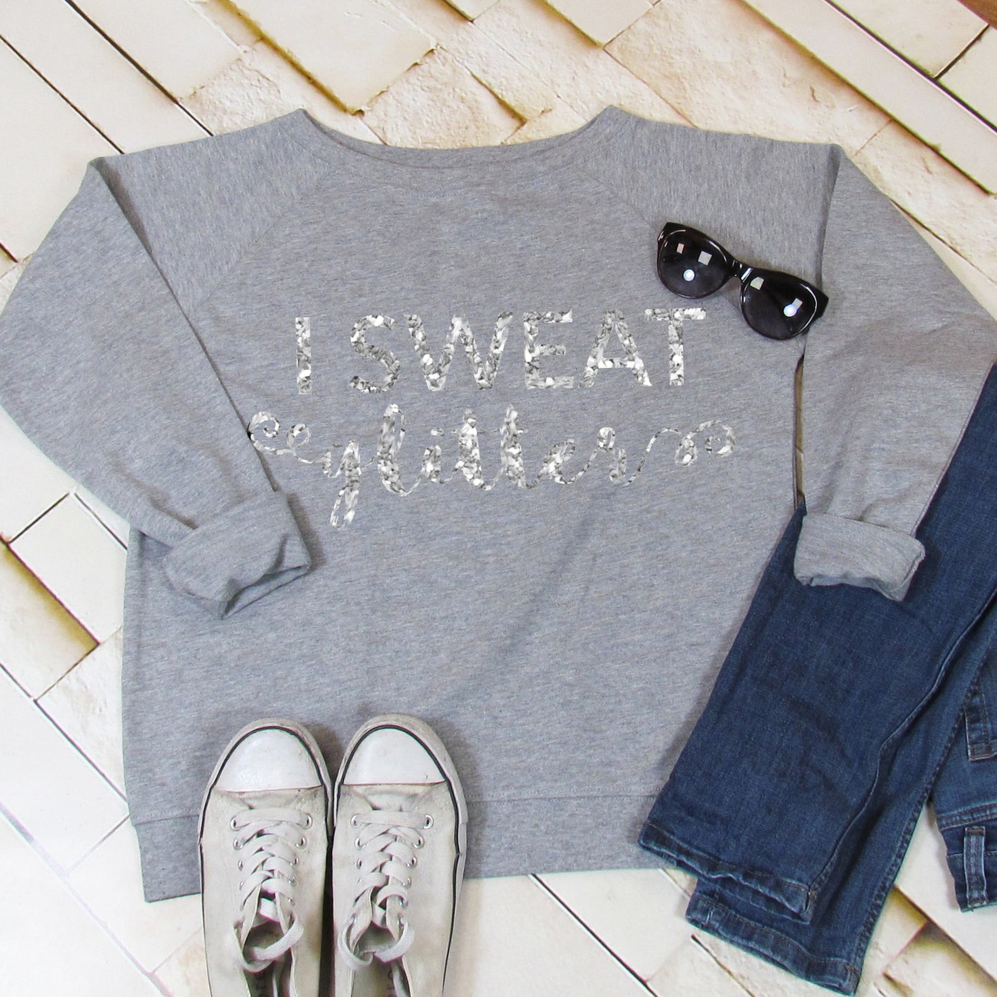 I Sweat Glitter Slouch Fit Sweatshirt