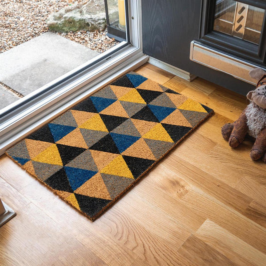Geometric Blue Coloured Coir Doormat