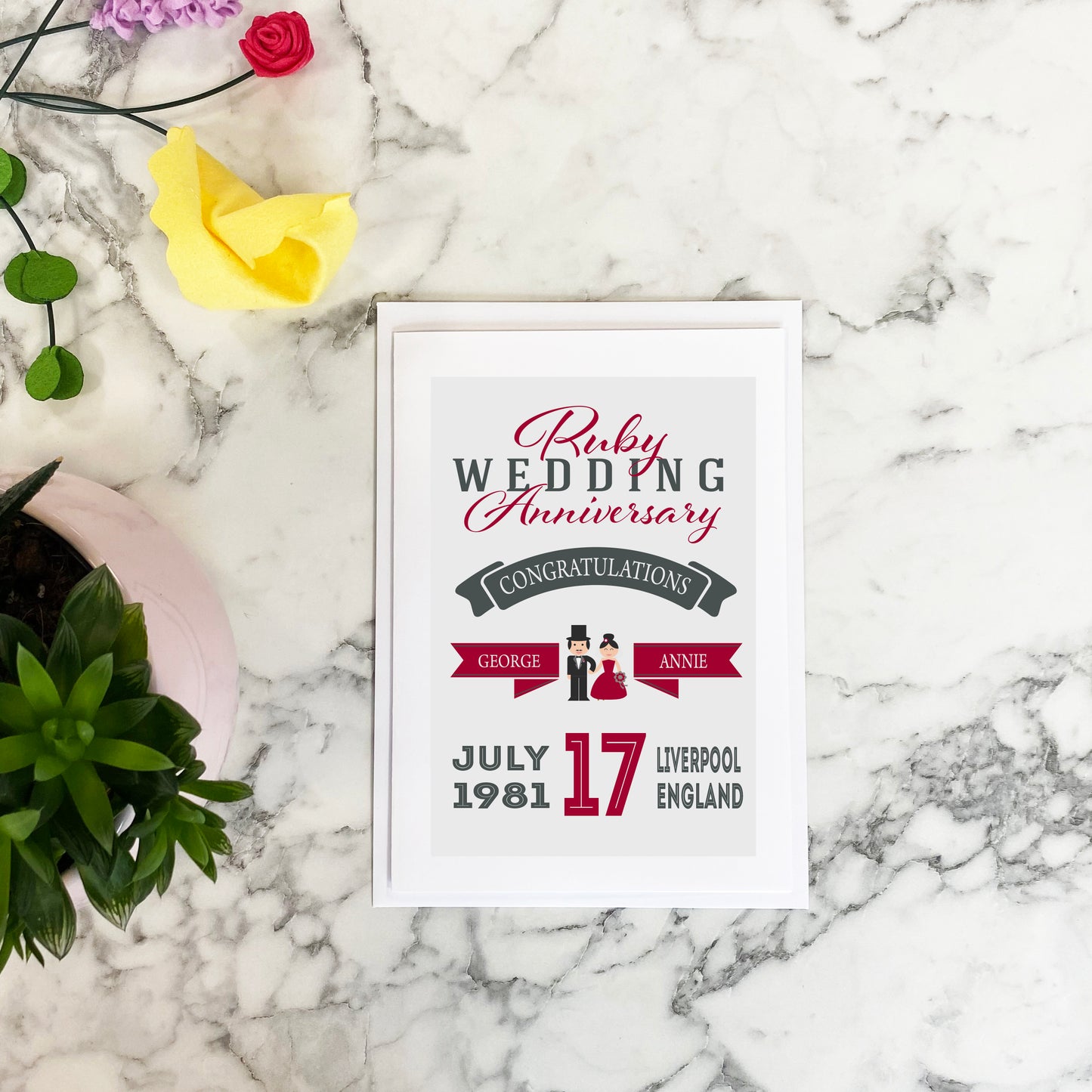 Personalised Ruby Wedding Anniversary Card