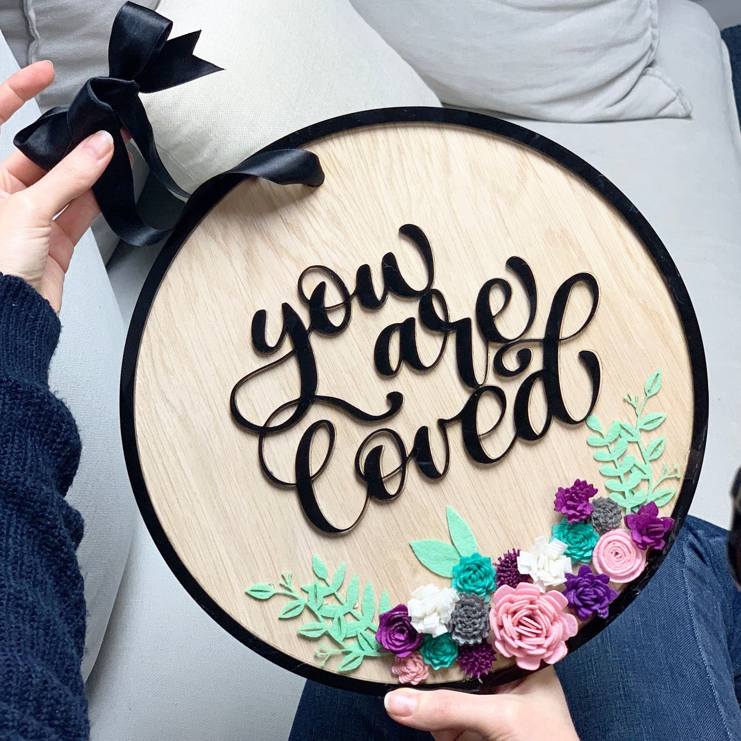 You Are Loved Sign With Handmade Felt Flowers