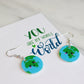 You are my whole world fun kawaii based earth earrings shown in white background