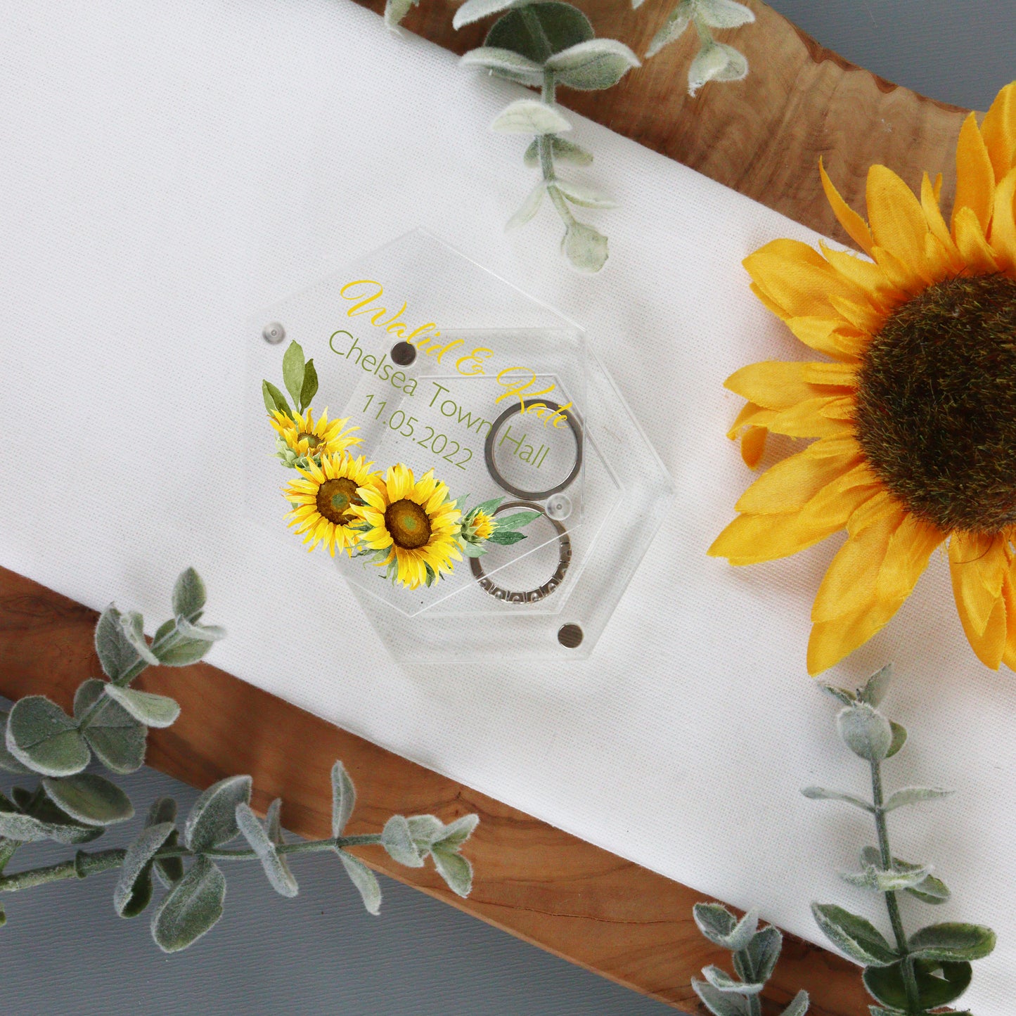 Personalised Acrylic Wedding Ring Box Sunflower