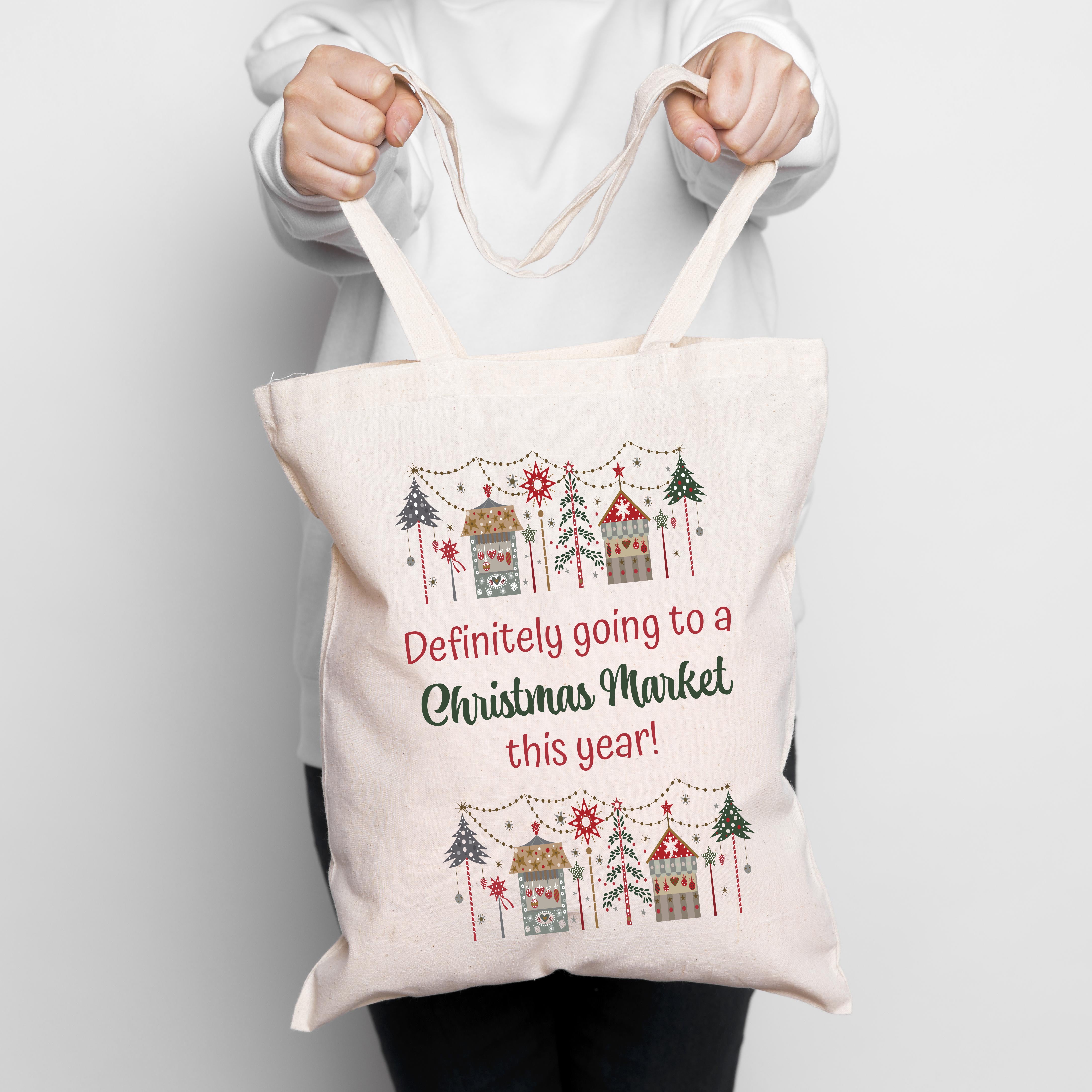 Highland Cow Christmas Tote Bag - Reusable Canvas Grocery Bag, Cow Lover Gift, White With Christmas Tree Design, 15" X 13.3"