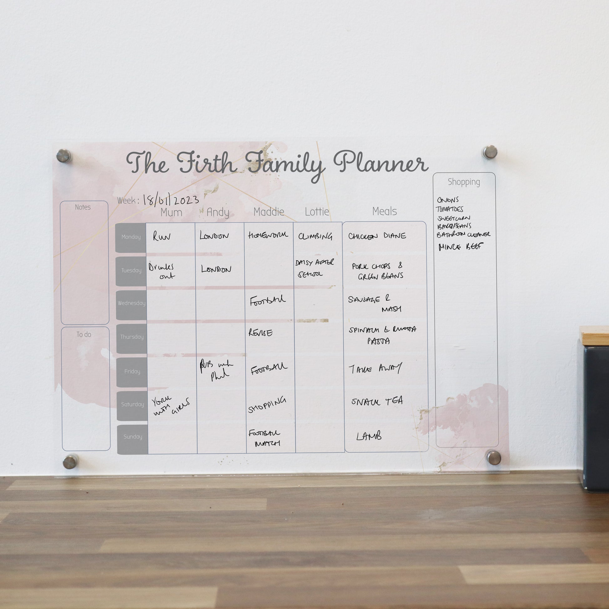 family wall planner wipe clean family organiser wall organiser for family activities gold and rose