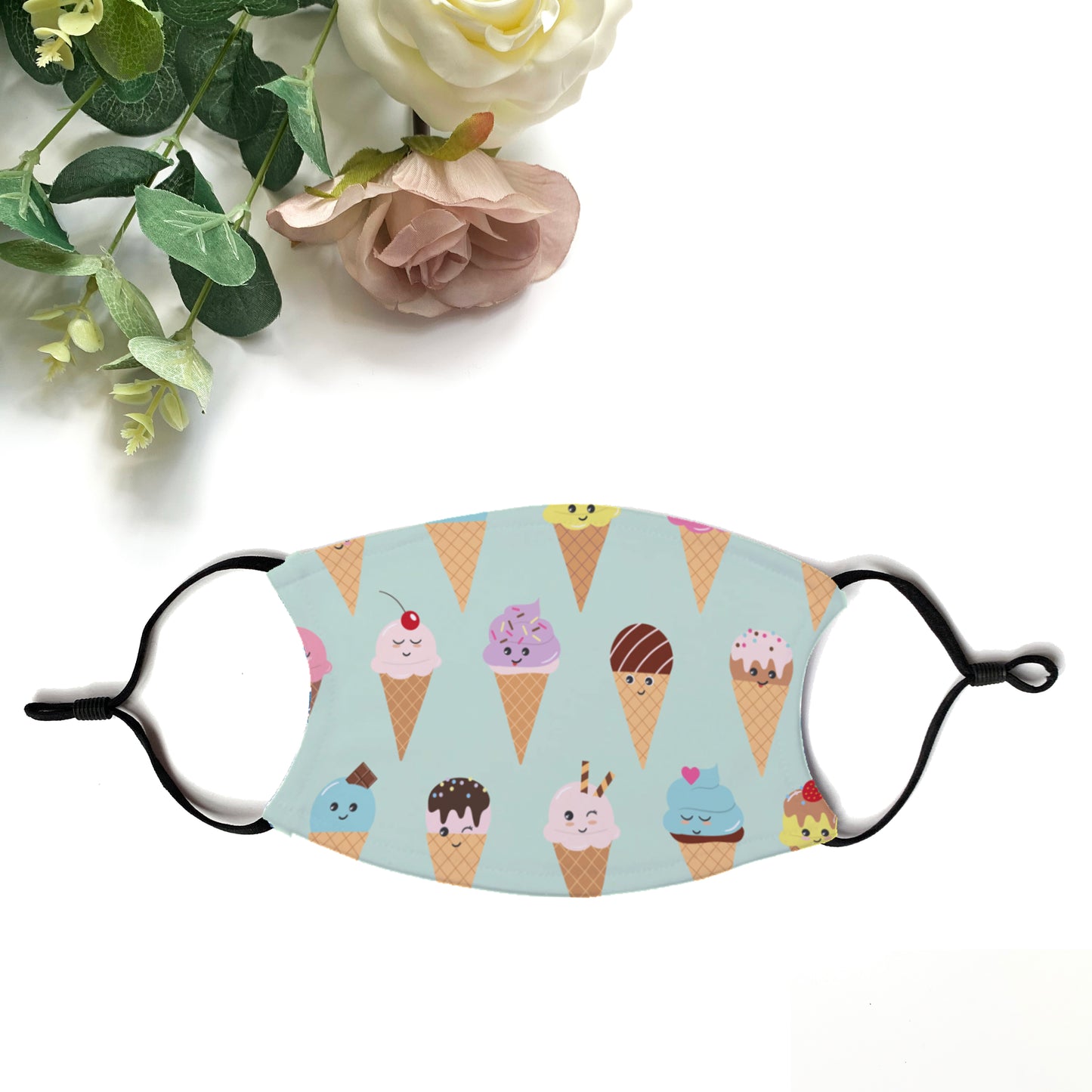 Cute Ice Cream Print Face Mask With Filters