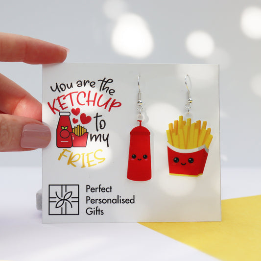 ketchup to my fries set of earring valentines funny earrings with backing card