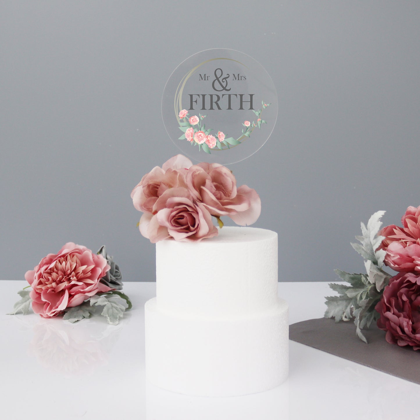 Personalised Wedding Cake Topper With Peonies