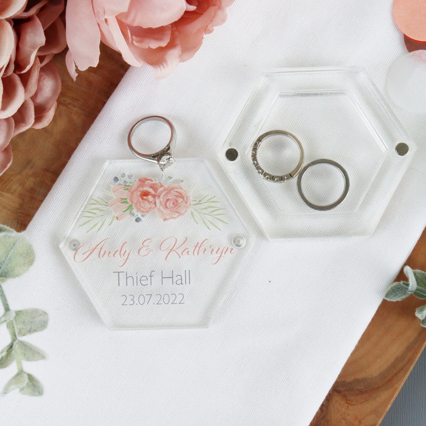 Hexagonal Acrylic Personalised Wedding Ring Box