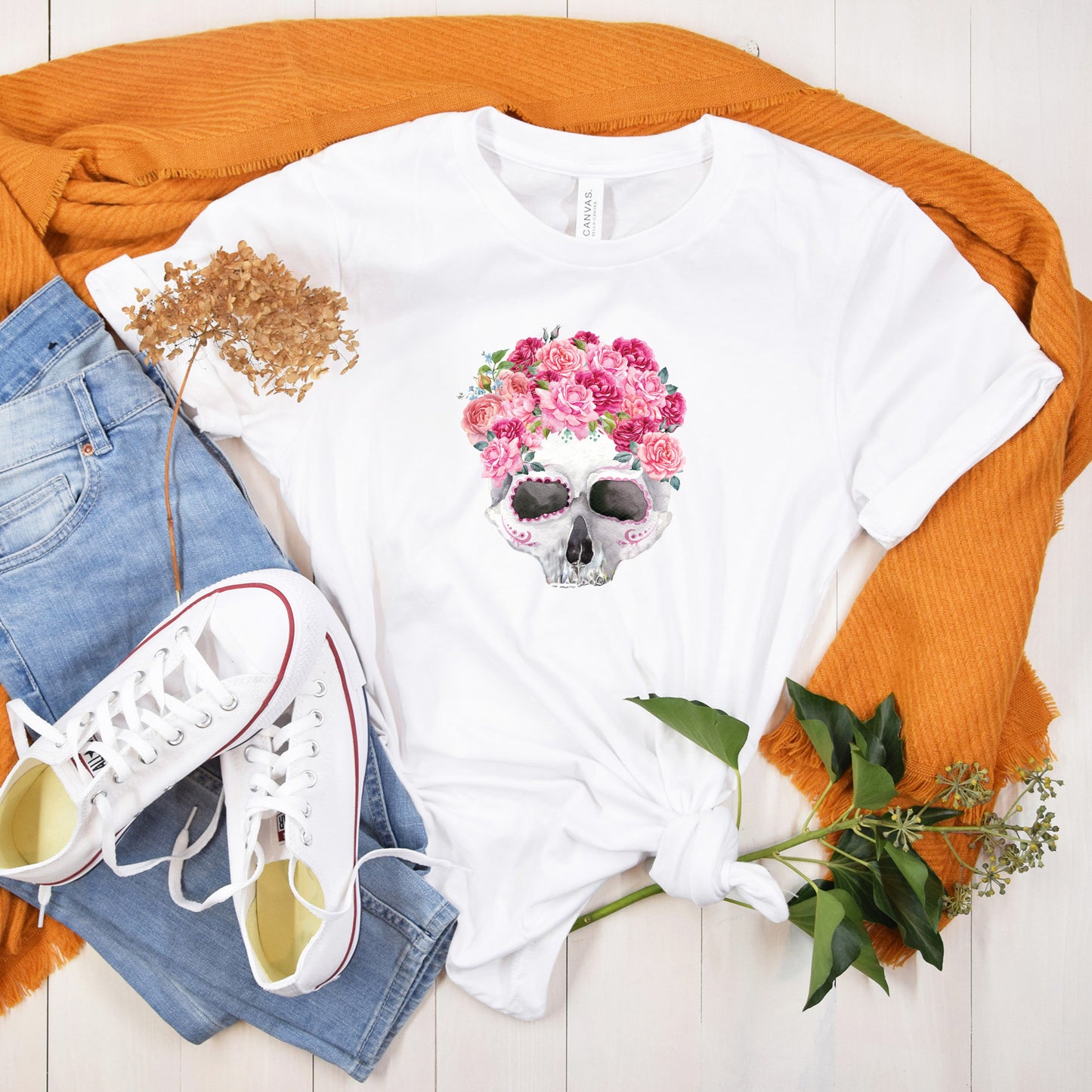 Flower Skull Printed Tshirt
