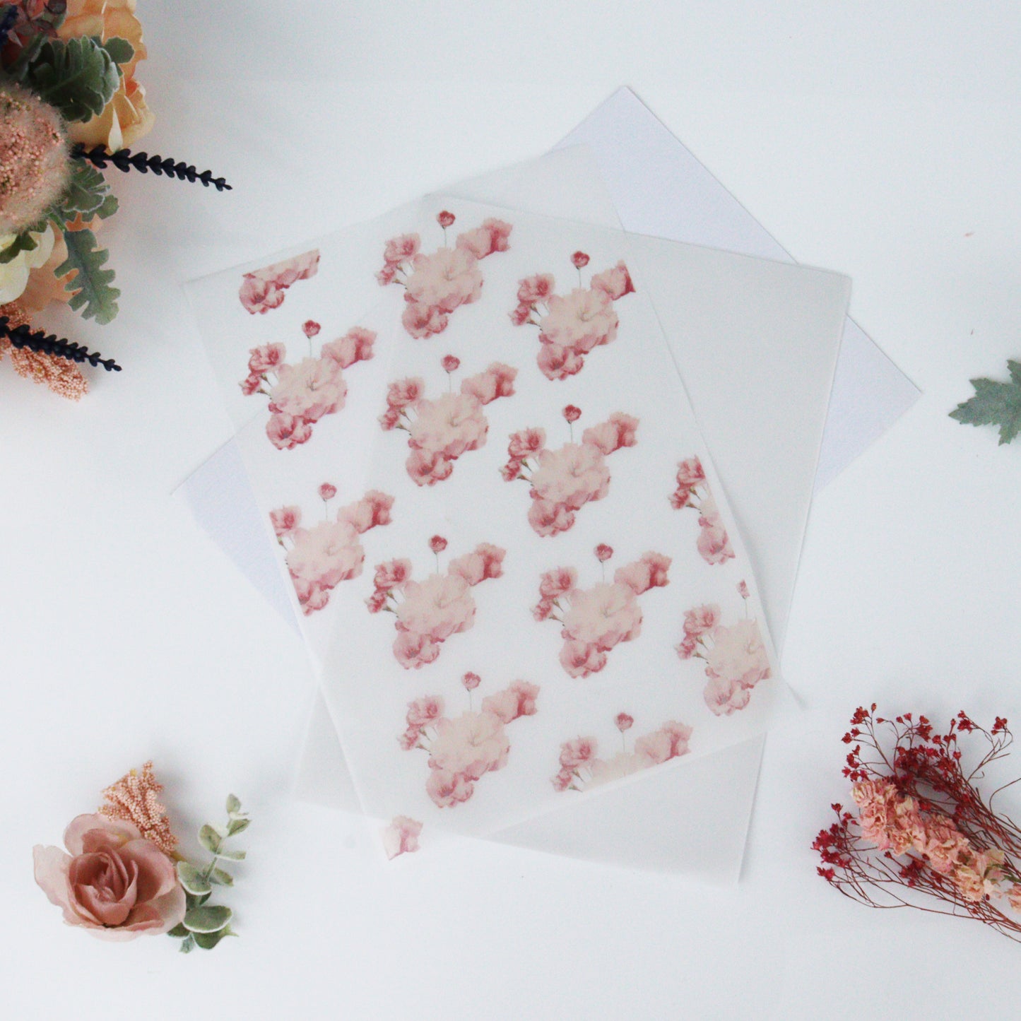 Printed Vellum Pink Flower Paper