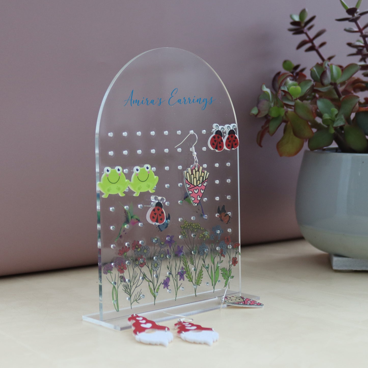 personalised acrylic earring holder can hold 50 sets of earrings
