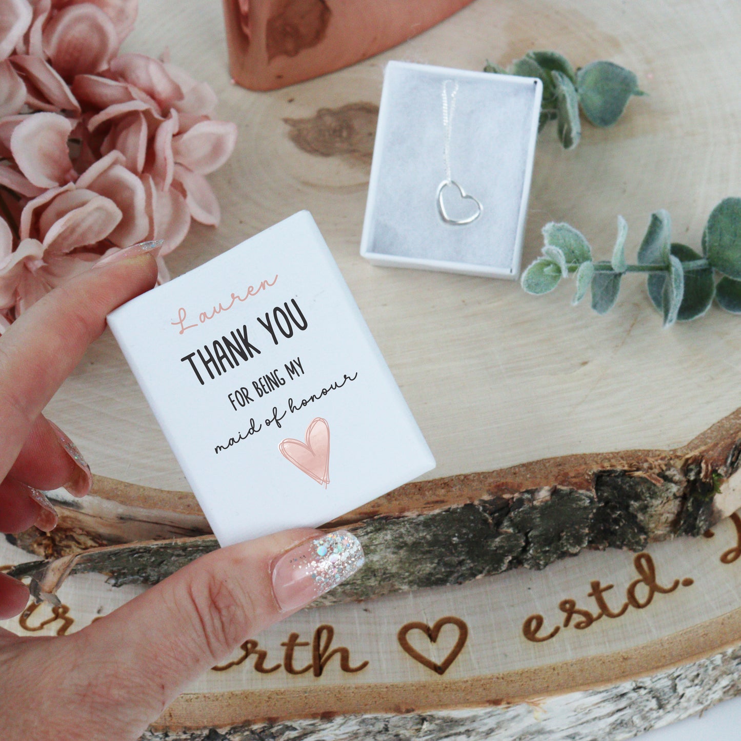 Personalised Thank You Silver Bridesmaid Necklace