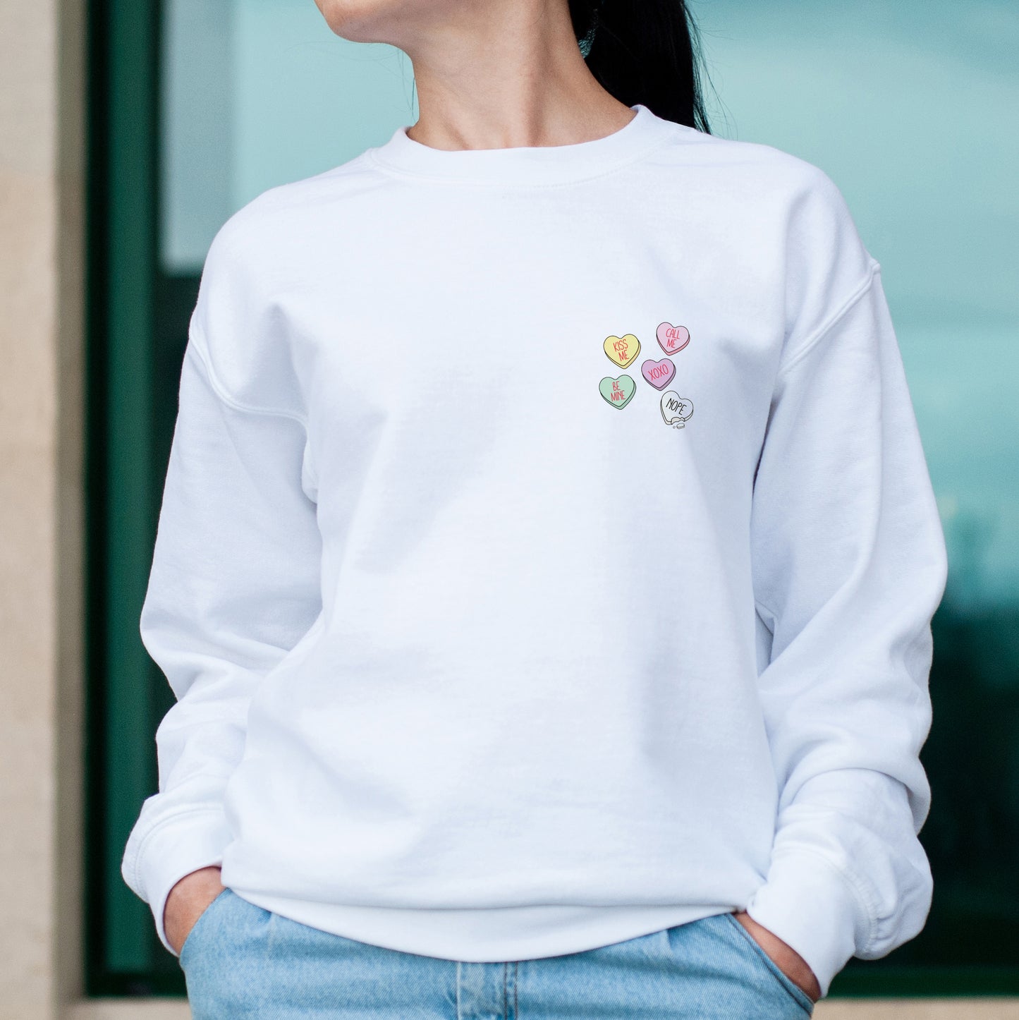 Soft white jumper paired with winter woollies for Valentine's gift