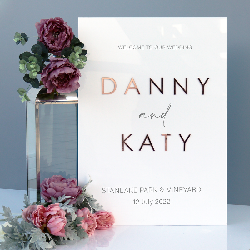 Personalised wedding signs made from acrylic , wood, printed with your names, dates and wedding date.  Handmade wedding signs, welcome signs, personalised wedding stationery