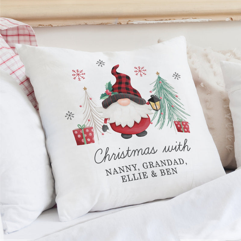 Personalised Gonk Merry Christmas Cushion with personalised text, view 3