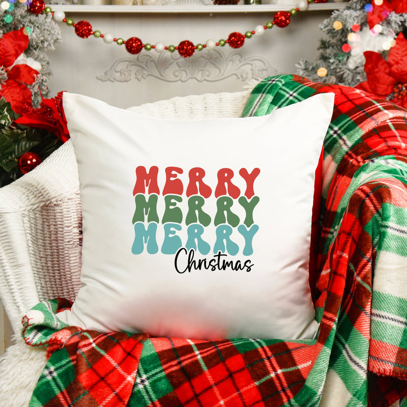 Colourful 'Merry Merry Merry Christmas' modern cushion cover for festive home decor