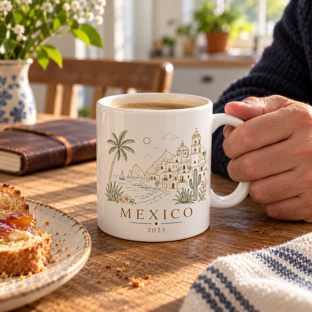 Personalised Destination Watercolour Mug, Travel Keepsake Gift