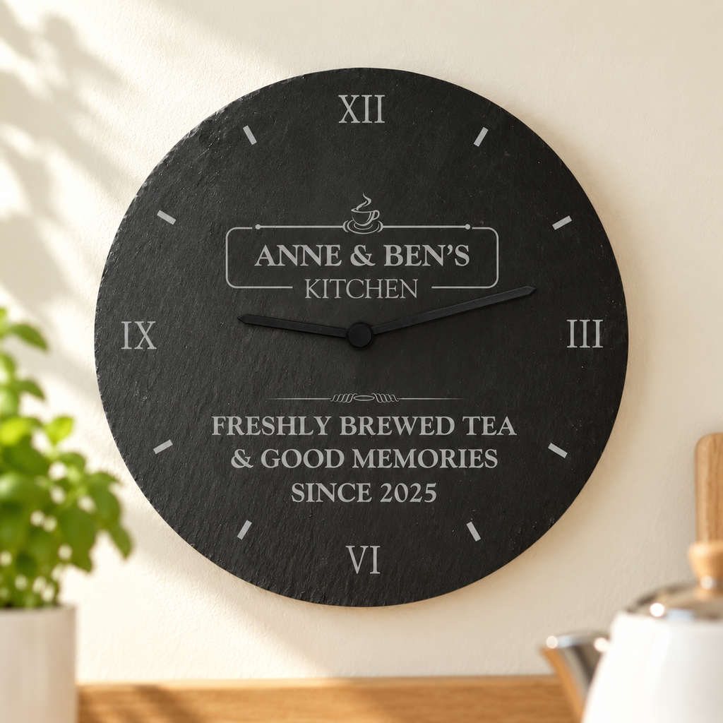 Personalised Engraved Family Kitchen Slate Clock