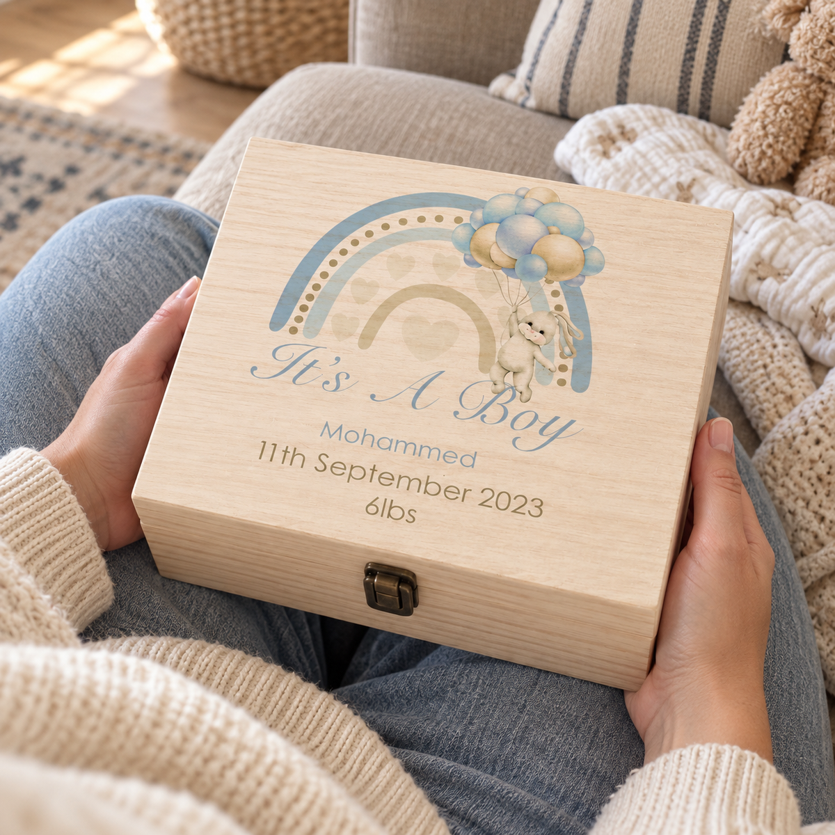 Personalised Rainbow Baby Boy Gift Box