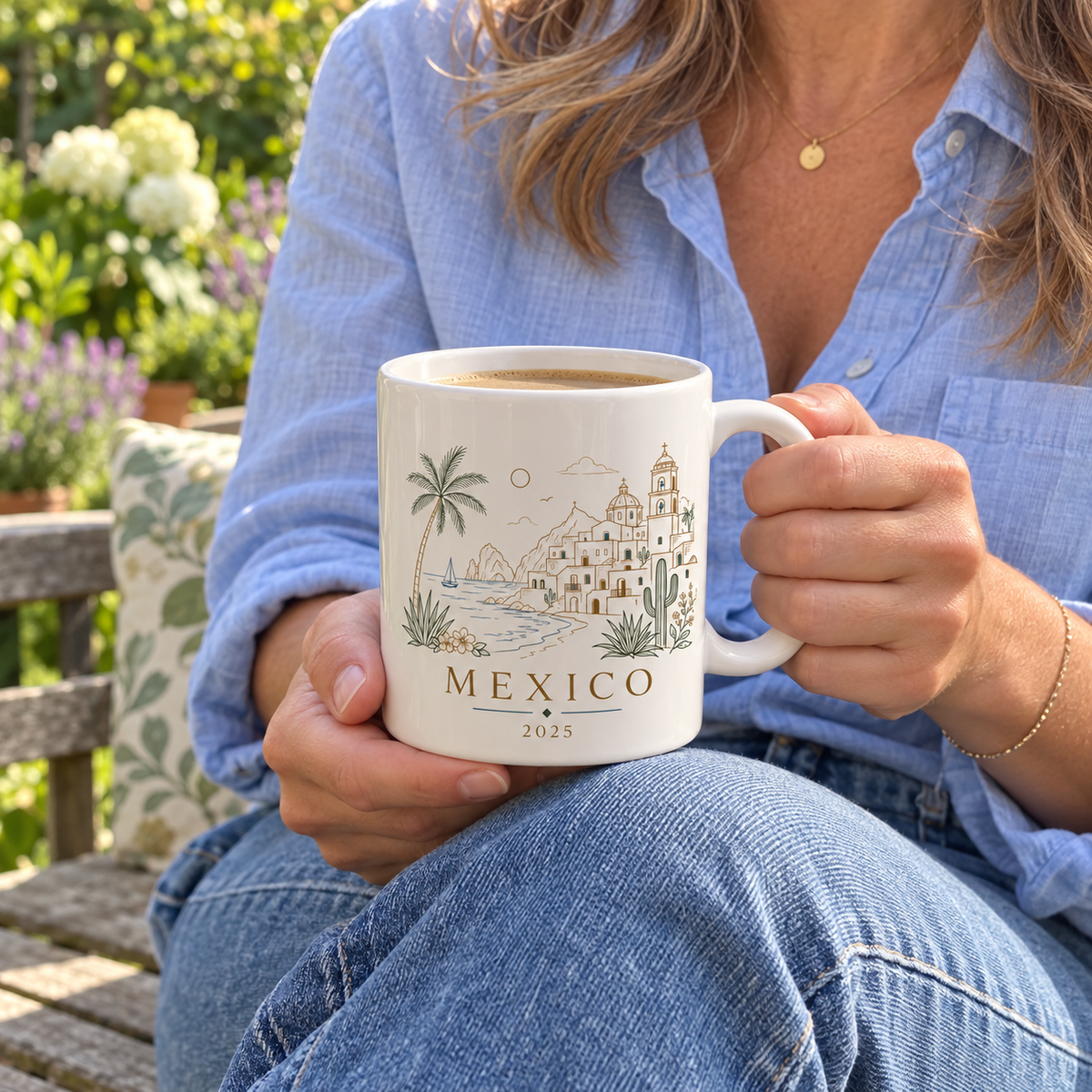 Personalised Destination Watercolour Mug, Travel Keepsake Gift