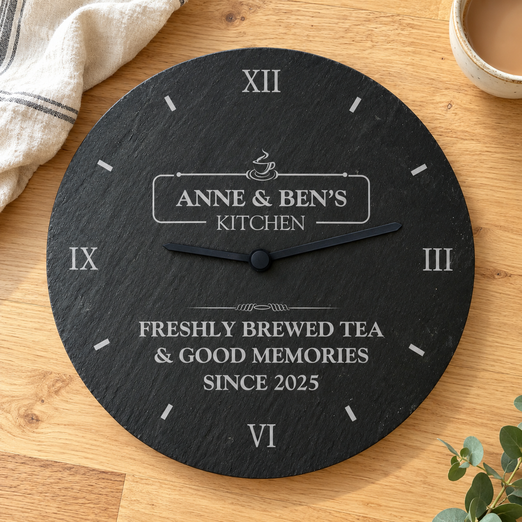 Personalised Engraved Family Kitchen Slate Clock