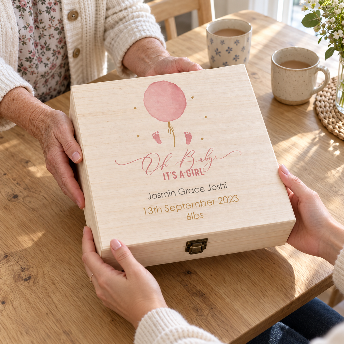 Personalised Pink Balloon Baby Girl Gift Box
