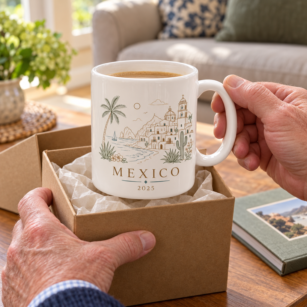Personalised Destination Watercolour Mug, Travel Keepsake Gift