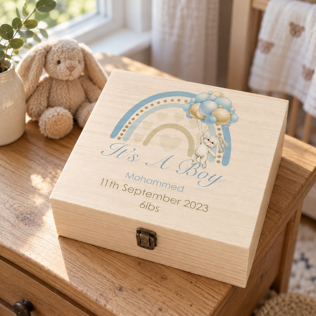 Personalised Rainbow Baby Boy Gift Box