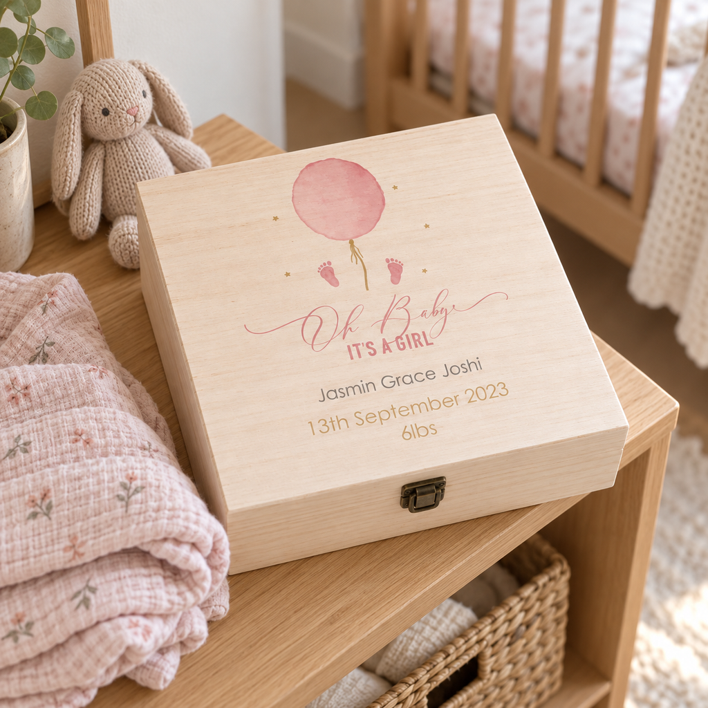 Personalised Pink Balloon Baby Girl Gift Box