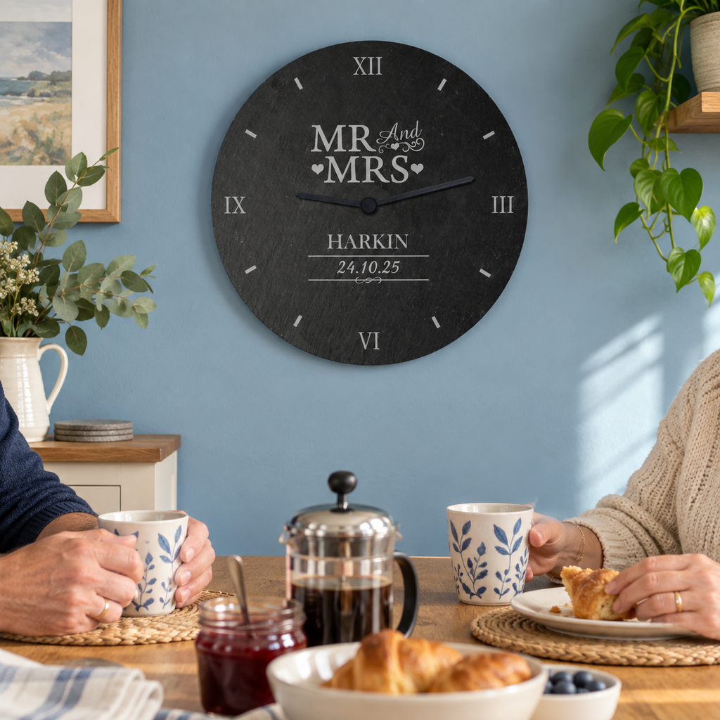 Personalised Engraved Mr and Mrs Slate Wedding Clock