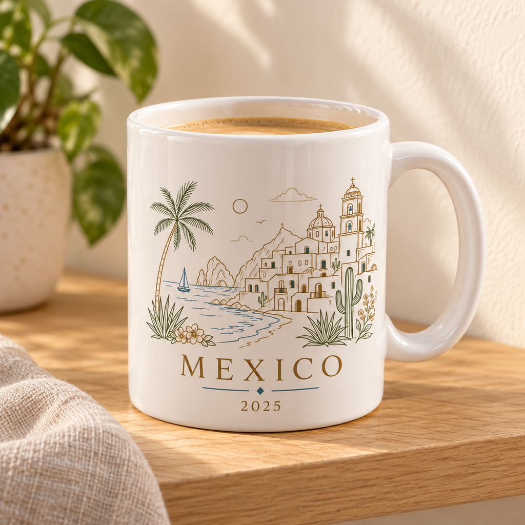 Personalised Destination Watercolour Mug, Travel Keepsake Gift