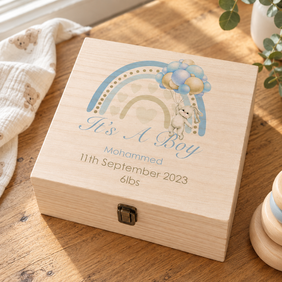 Personalised Rainbow Baby Boy Gift Box