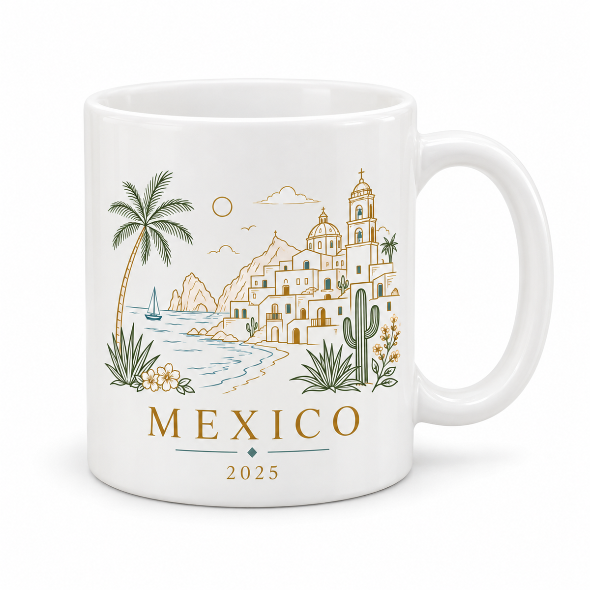 Personalised Destination Watercolour Mug, Travel Keepsake Gift