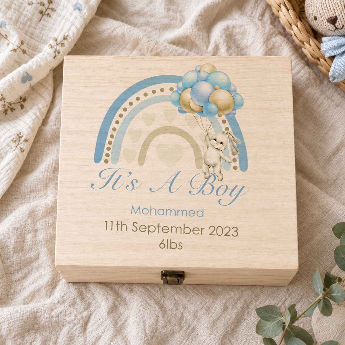 Personalised Rainbow Baby Boy Gift Box