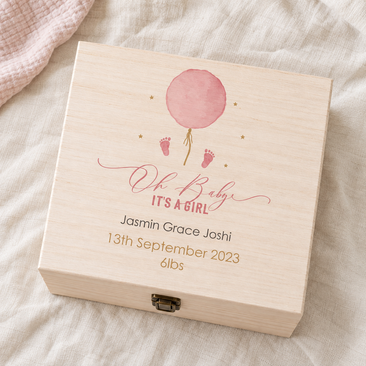 Personalised Pink Balloon Baby Girl Gift Box