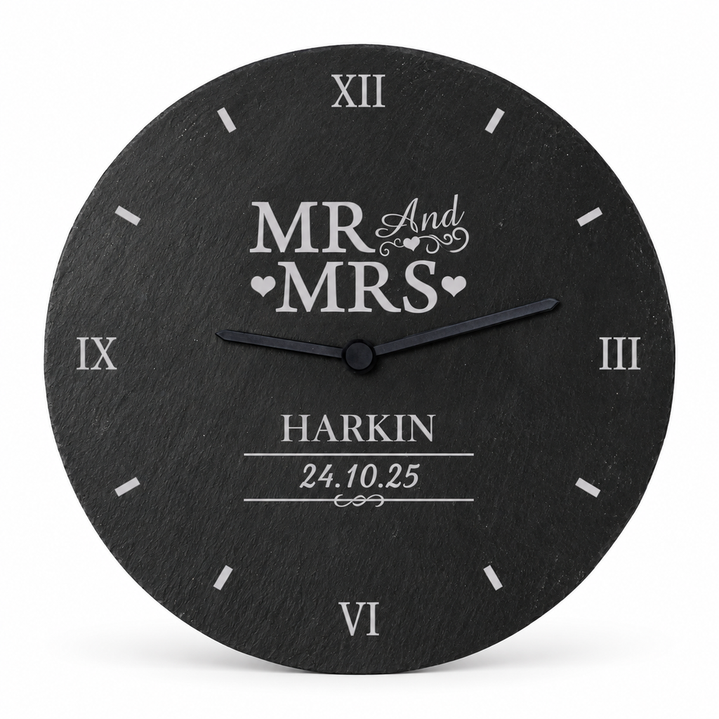 Personalised Engraved Mr and Mrs Slate Wedding Clock