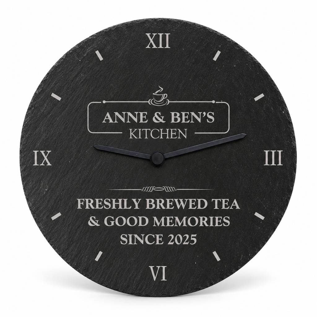 Personalised Engraved Family Kitchen Slate Clock