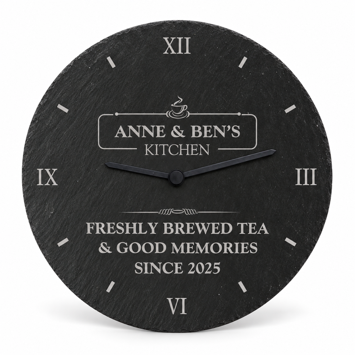 Personalised Engraved Family Kitchen Slate Clock