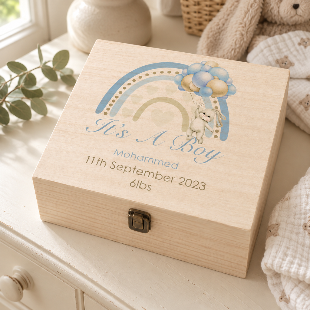 Personalised Rainbow Baby Boy Gift Box