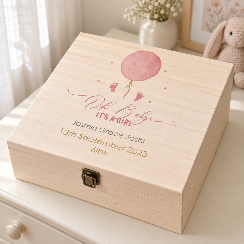 Personalised Pink Balloon Baby Girl Gift Box