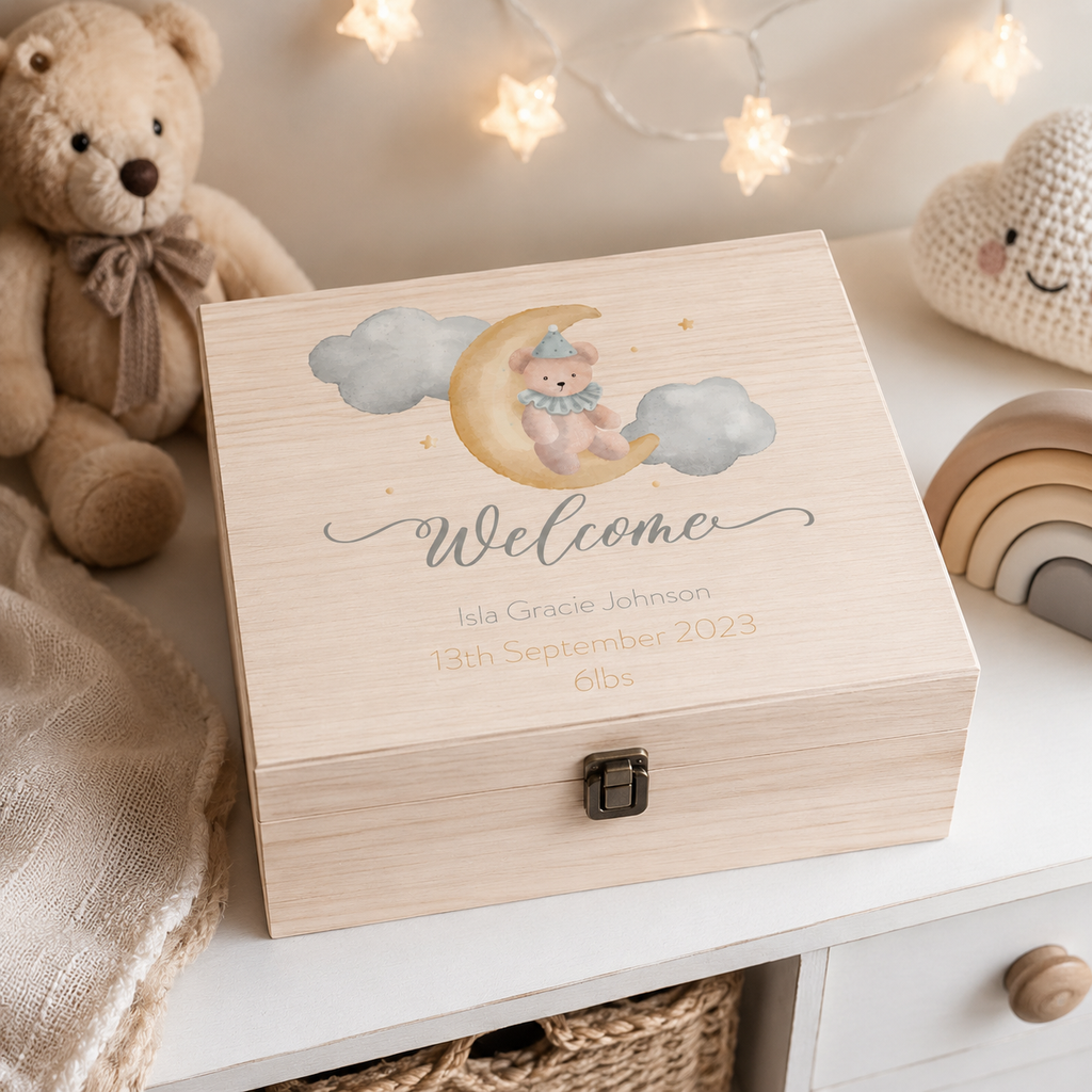 Personalised White Luxury Baby Gift Box – Watercolour Balloon Keepsake