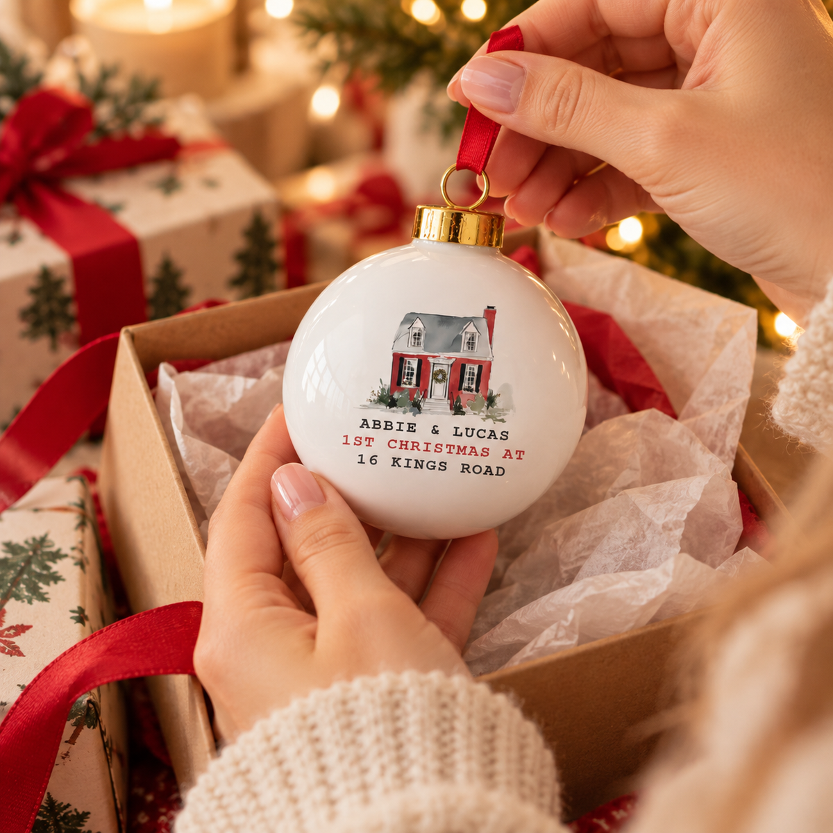 Personalised Watercolour House Ceramic Bauble