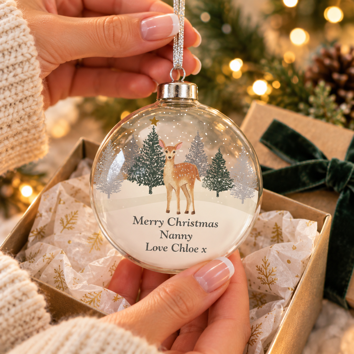 Personalised Christmas Deer Glass Bauble