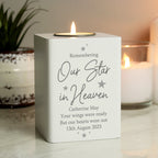 Personalised Our Star in Heaven Memorial Tea Light Holder with personalised text, view 2