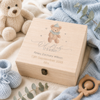 Personalised wooden baby boy keepsake box with name and birth details engraved