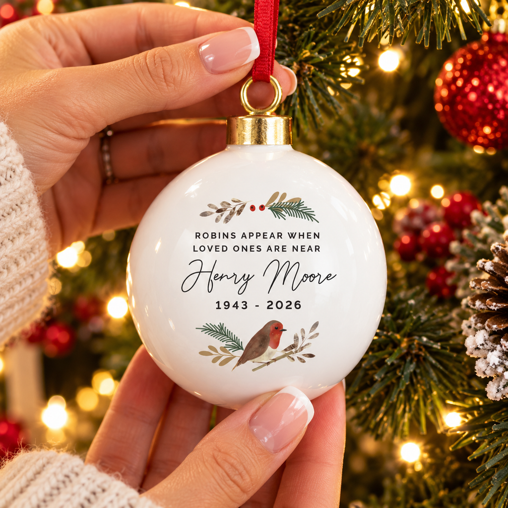 Personalised Robins Appear Memorial Bauble