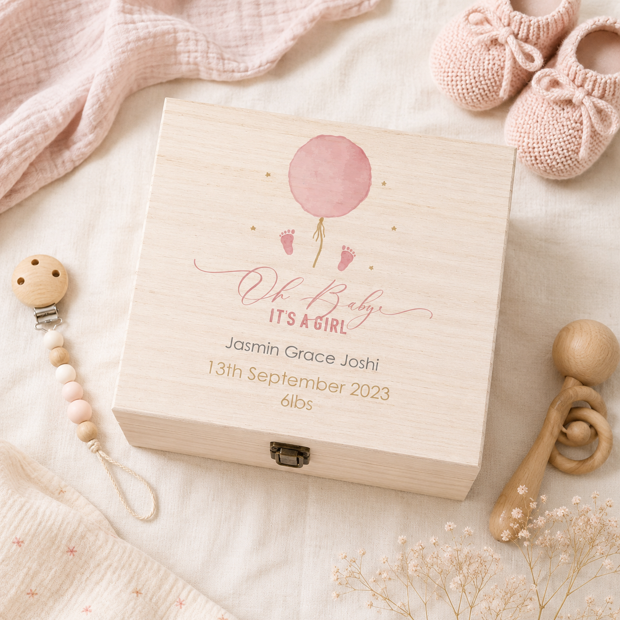 Personalised White Luxury Baby Girl Gift Box – Keepsake Present